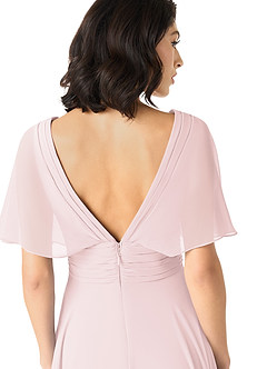 Azazie Pamela Bridesmaid Dresses Blushing Pink A-Line V-Neck Pleated Chiffon Dress image5