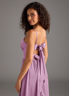 Azazie Zeya Robes de demoiselle d'honneur Robe Trapèze en Satin extensible Plissée Glycine image5