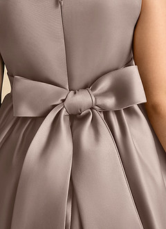 Azazie Peaches Flower Girl Dresses Taupe A-Line Bow Matte Satin Dress image6