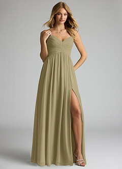 Azazie Alia Bridesmaid Dresses Moss Green A-Line Pleated Chiffon Dress image4