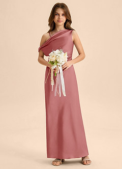 Azazie Emerson Junior Abito Tubino in Raso Elasticizzato a Spalla Scoperta Rosa Antica image3