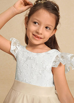 Azazie Vetty Flower Girl Dresses Ivory Champagne A-Line Lace Tulle Dress image8