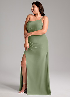 Azazie Eren Abiti da Damigella Abito Tubino in Chiffon Monospalla Pistacchio image12