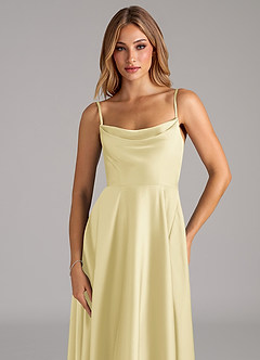 Azazie Elle Brautjungfernkleider A-Linie Plissee Stretch-Satin Kleid Zitronensorbet image2