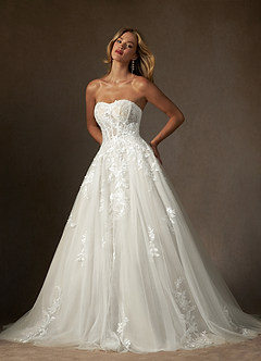 Azazie Keri Wedding Dresses Diamond White Ball-Gown Strapless Lace Dress image5
