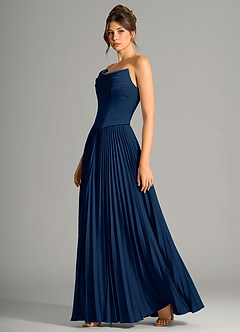Azazie Saedra Bridesmaid Dresses Dark Navy A-Line Corset Stretch Satin Dress image4