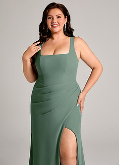 Azazie Mero Jurken voor bruidsmeisjes Jurk van Chiffon met Kolom Geplooid Eucalyptus image14