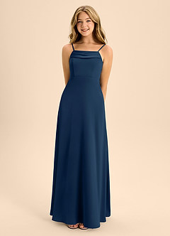 Azazie Anselie Junior Jurk van Stretch Satijn met A-Lijn Off the Shoulder Donkere Marine image4