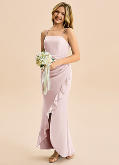 Azazie Buzzy Junior Robe Fourreau en Mousseline de soie Plissée Rose Pâle image3