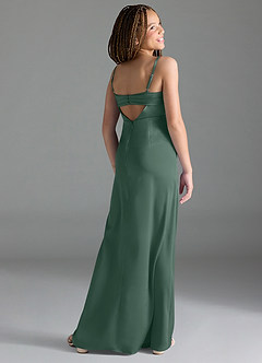 Azazie Leonis Junior Eucalyptus A-Line Pleated Stretch Satin Dress image5