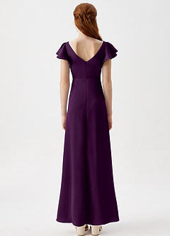 Azazie Omari Junior Grape A-Line Pleated Stretch Satin Dress image7