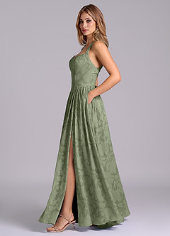 Azazie Francis Bridesmaid Dresses Pistachio A-Line Corset Floral Burnout Dress image3