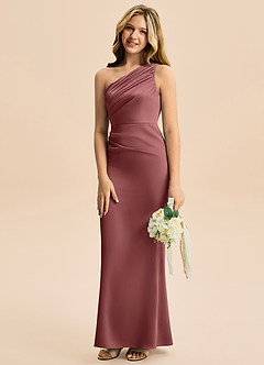 Azazie Akilah Junior Osłona Pofałdowany Satyna elastyczna Długość podłogi Młodsza druhna Sukienka image5