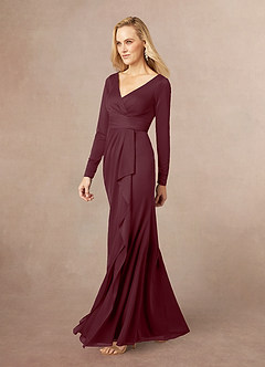Azazie Risa Abiti per la Madre della Sposa Abito Sirena in Maglia con Scollo a V a Pieghe Cabernet image2