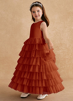 Azazie Twinkle Toes Flower Girl Dresses Paprika A-Line Bow Tulle Dress image4