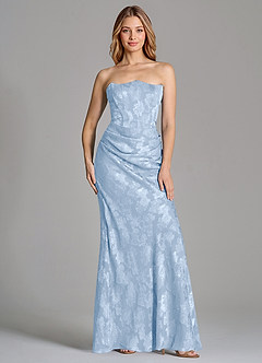 Azazie Ezrena Bridesmaid Dresses Pale Blue Mermaid Strapless Floral Burnout Convertible Dress image3