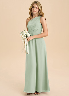 Azazie Phaedra Junior Dusty Sage A-Line Pleated Chiffon Dress image5