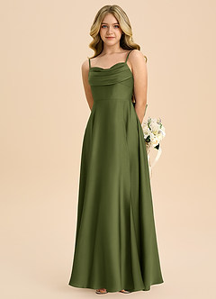 Azazie Bear Junior Olive A-Line Sweetheart Neckline Stretch Satin Dress image6