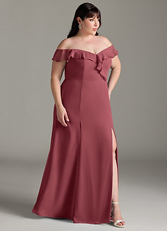 Azazie Sophie Vestidos de damas de honor Vestido de Merlot de Gasa de Corte en A Convertible con Vestidos sin tirantes image10