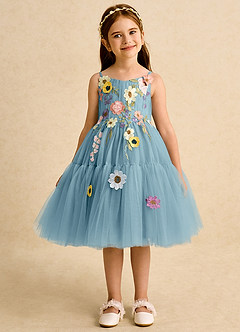 Azazie Osea Blumenmädchenkleider Ballkleid Plissee Tüll Kleid Stimmungsvolles Blau image7