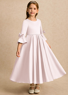 Azazie Eliza Sukienki dla dziewczynek sypiących kwiaty Litera A Plisowana Matowy satynowy Długość kostki Sukienka image1