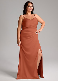 Azazie Deandra Bridesmaid Dresses Cedar Rose Mermaid Pleated Stretch Satin Dress image10
