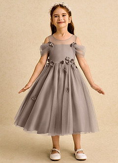Azazie Juni Abiti da Ragazza di Fiori Abito Principessa in Tulle Plissettato Taupe image4