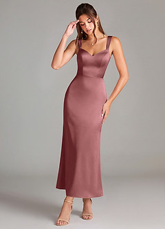 Azazie Denice Bridesmaid Dresses Amethyst Sheath Pleated Stretch Satin Dress image1
