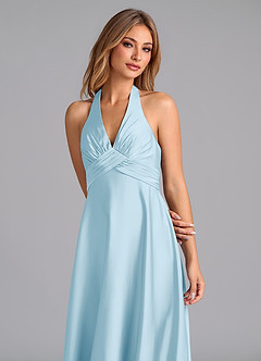 Azazie Tessie Bridesmaid Dresses Sky Blue A-Line Pleated Stretch Satin Dress image6