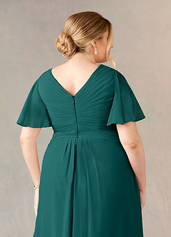 Azazie Morning Glory Kleider für die Brautmutter A-Linie V-Hals Gerüscht Chiffon Kleid Pfau image10