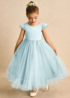 Azazie Phebs Flower Girl Dresses Sea Glass A-Line Tulle Dress image7