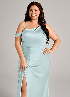 Azazie Madelyn Robes de demoiselle d'honneur Robe Sirène Convertible en Satin extensible Ue épaule Brume image11