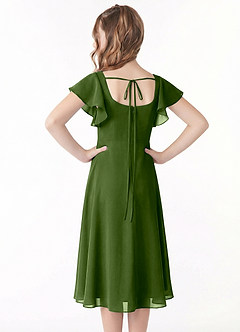 Azazie Bondi Junior Vestido de Oliva de Gasa de Corte en A con Volante image3