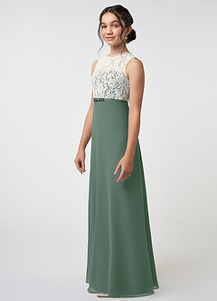 Azazie Rana Junior Eucalyptus A-Line Lace Chiffon Dress image3