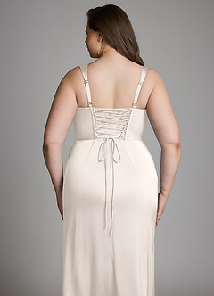 Azazie Sierra Bridesmaid Dresses White Alabaster A-Line Corset Stretch Satin Dress image14