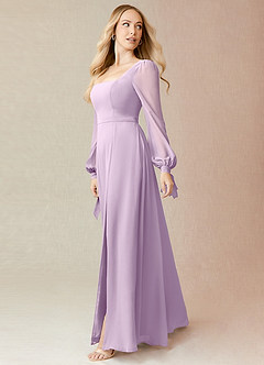Azazie Leonia Bridesmaid Dresses Frosted Lilac A-Line Long Sleeve Chiffon Dress image4