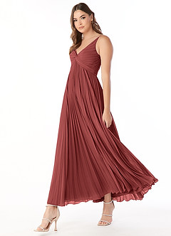 Azazie Raychelle Abiti da Damigella Abito A-Line in Chiffon con Scollo a V Terracotta image3