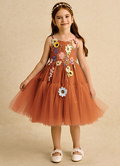 Azazie Osea Flower Girl Dresses Cinnamon Ball-Gown Pleated Tulle Dress image6