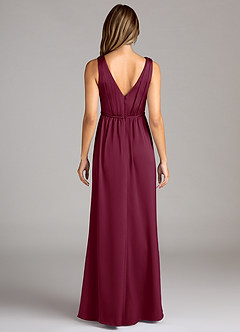 Azazie Tanicia Bridesmaid Dresses Mulberry A-Line Pleated Stretch Satin Dress image2