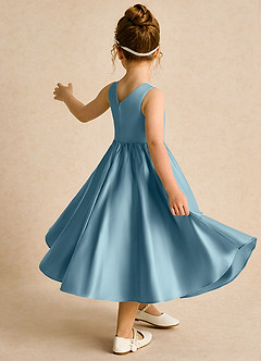 Azazie Hermia Flower Girl Dresses Moody Blue A-Line Sleeveless Matte Satin Dress image5