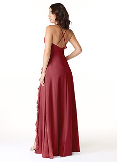 Azazie Tarni Bridesmaid Dresses Pomegranate A-Line Chiffon Dress image2