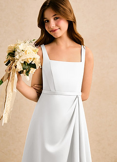 Azazie Emiko Girls Formal Flower Girl Dresses White A-Line Pleated Matte Satin Dress image5