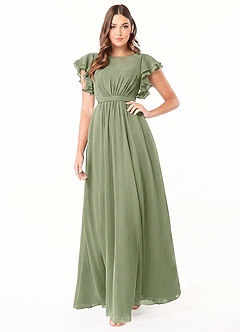 Azazie Daphne Modest Bridesmaid Dresses A-Line Ruffled Chiffon Floor-Length Dress image1