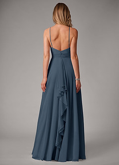 Azazie Amalia Abiti da Damigella Abito A-Line in Chiffon Plissettato Blu Nettuno image6