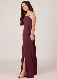 Azazie Kaylee Junior Cabernet A-Line with Belt Chiffon Dress image3