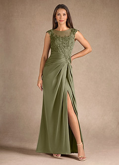 Azazie Santa Barbara Final Sale Pistachio Sheath Pleated Stretch Satin Dress image5
