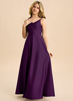 Azazie Bug Junior A라인 주름진 스트레치 새틴 플로어 길이 주니어 신부 들러리 드레스 image3