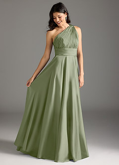Azazie Charlize Bridesmaid Dresses Pistachio A-Line One Shoulder Stretch Satin Dress image2