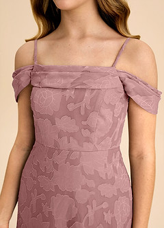 Azazie Anselie Junior A-Linie Schulterfrei Blumen-Burnout Kleid Altrosa image7