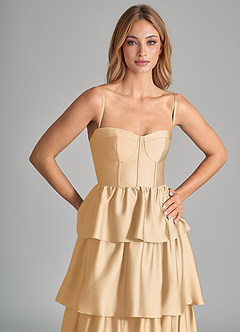 Azazie Faye Brautjungfernkleider A-Linie Gestreift Stretch-Satin Kleid Gold image2